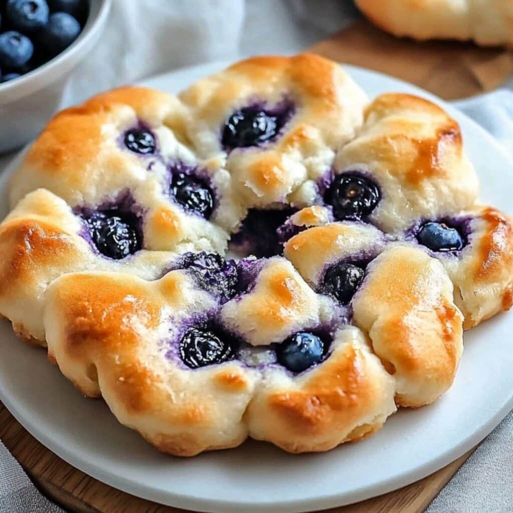 Cottage Cheese Blueberry Cloud Bread – Fluffy low-carb bread with blueberries on a cooling rack