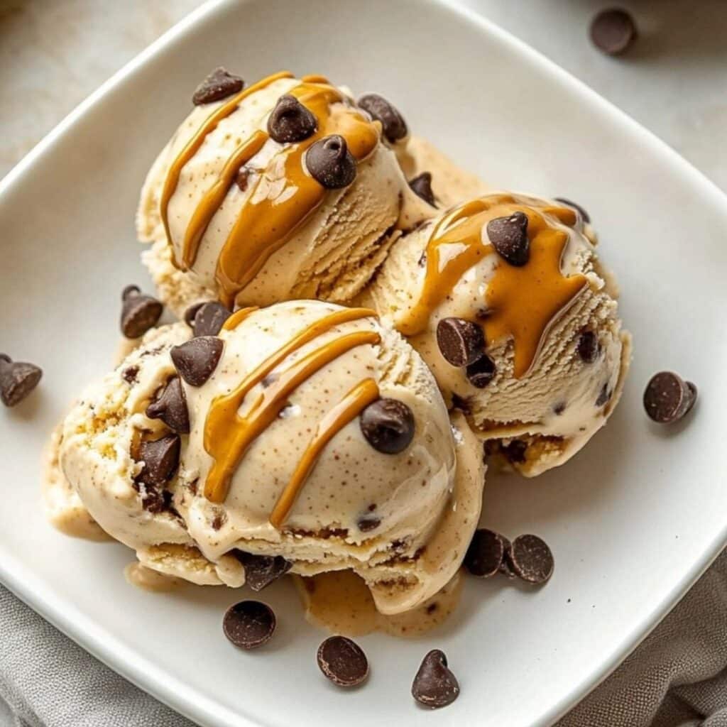 Creamy peanut butter banana cottage cheese ice cream with chocolate chips